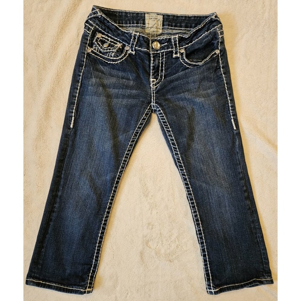 LA Idol USA Jeans Juniors Size 7  Rhinestones Dark Blue Denim (26Wx19L)